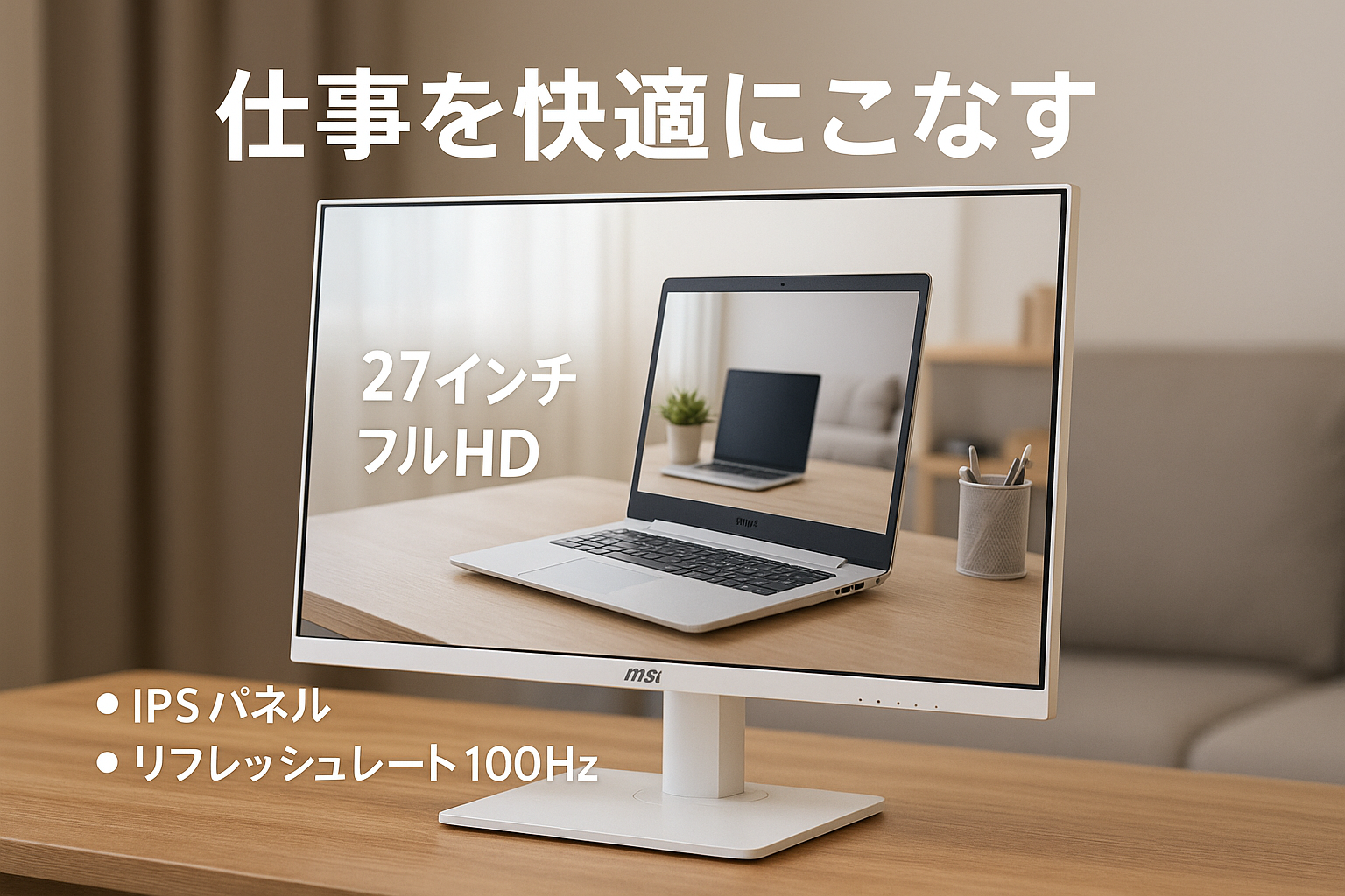 MSI PRO MP273AW ビジネスモニター IPSパネル フルHD/27インチ/HDMI/DisplayPort/D-sub/リフレッシュレート100Hz/ハードウェアブルーライトカット/アンチフリッカー/VESA対応/メーカー3年保証