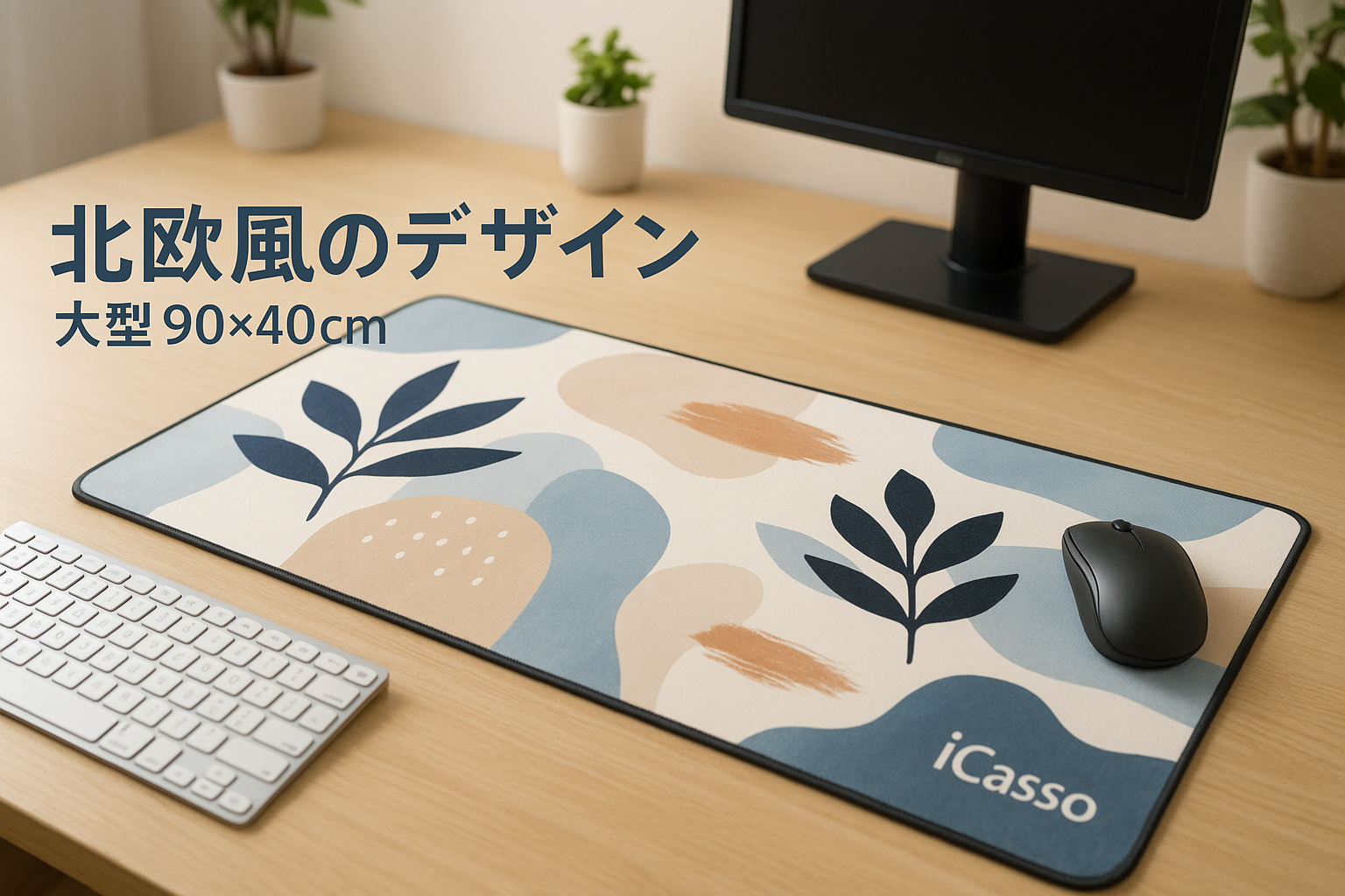 iCasso マウスパッド ゲーミング 大型 北欧風柄 デスクマット90x40cm 耐水性 清潔しやすい 滑り止め ゴムベースデスクマット 仕事 ゲーム オフィス ホーム用-SBD7