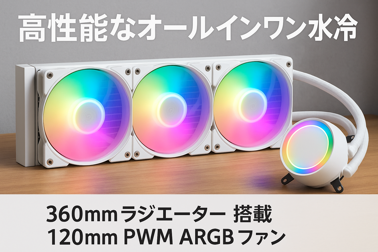 upHere 簡易水冷ARGB CPUクーラー 360mmラジエーター搭載 120mmPWMファン水冷システム cpu cooler aio LGA1700/AM5/AM4対応 ホワイト【U360TC】