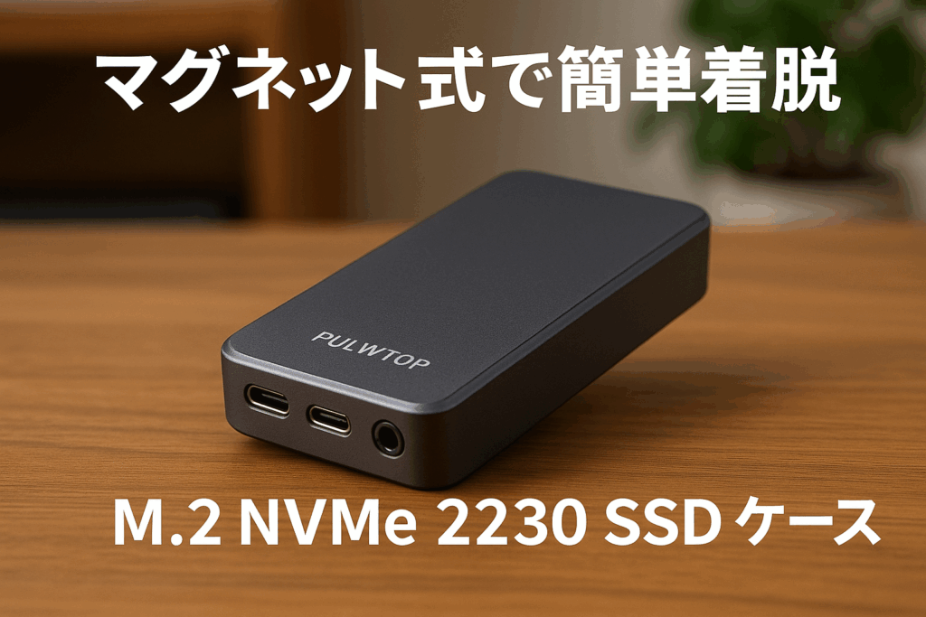 PULWTOP M.2 NVMe 2230 SSD ケース 外付け マグネット式 2230/ 2242/ 2260/ 2280 SSD to USB-C エンクロージャ iPhone 16 15 Pro Max ProRes用 1*PD 60W + 1*USB-C 2.0/3.5mm Audio & Mic + 1*USB C 3.2 Gen2 10Gbps NVMe/SATA SSDスロット