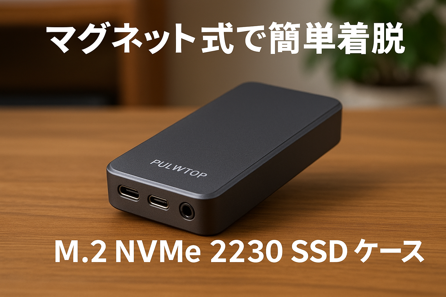PULWTOP M.2 NVMe 2230 SSD ケース 外付け マグネット式 2230/ 2242/ 2260/ 2280 SSD to USB-C エンクロージャ iPhone 16 15 Pro Max ProRes用 1*PD 60W + 1*USB-C 2.0/3.5mm Audio & Mic + 1*USB C 3.2 Gen2 10Gbps NVMe/SATA SSDスロット