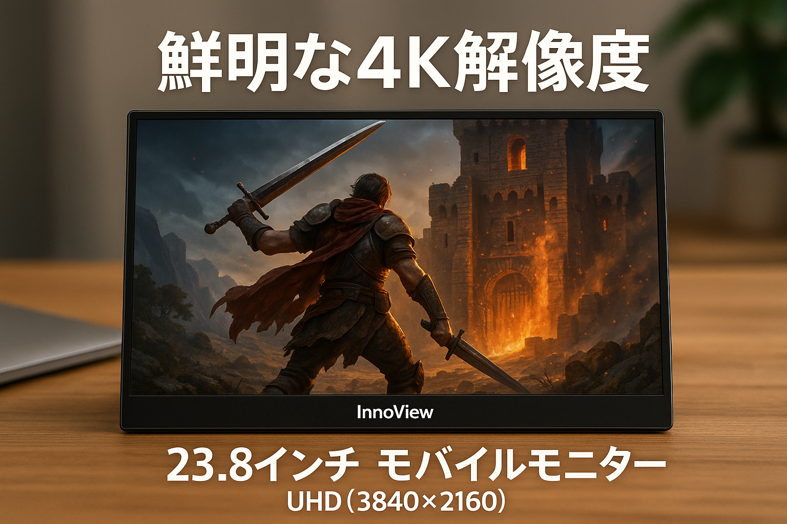 InnoView モバイルモニター 23.8インチ 4K モバイルディスプレイ UHD（3840*2160） 100%sRGB 60Hz ポータブルモニター 大画面 ゲーミングモニター サブモニター IPS液晶パネル 非光沢 HDRモード FreeSync ブルーライト機能 Type-C/標準HDMI/PS4PS5/XBOX/Switchなど対応 壁掛けに対応 内蔵スピーカー 薄型
