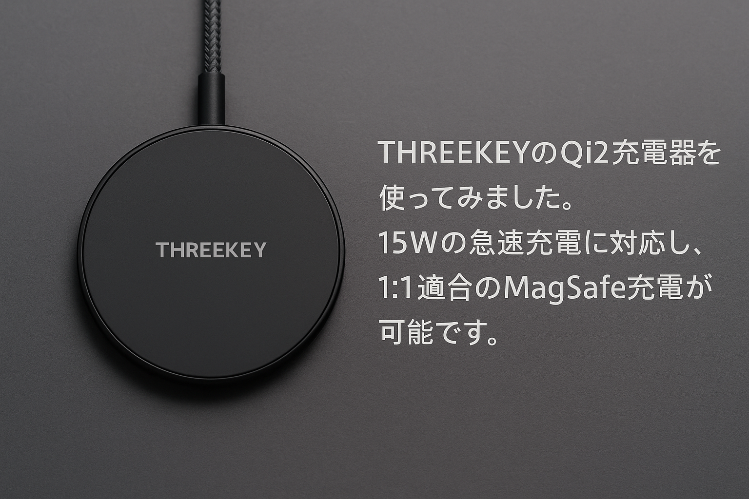 THREEKEY Qi2 充電器 15W超低温急速充電 MagSafe充電器【Qi2 PSE 公式認証】マグセーフ充電器 両面マグネット式 ワイヤレス充電器 1:1適合 强磁気 iPhone 16/15/14/13/12シリーズ/Galaxy S25 Ultra対応 60W+1.5m高耐久編み込み式 usb c ケーブル 出張·旅行·オフィスに最適 (ブラック)