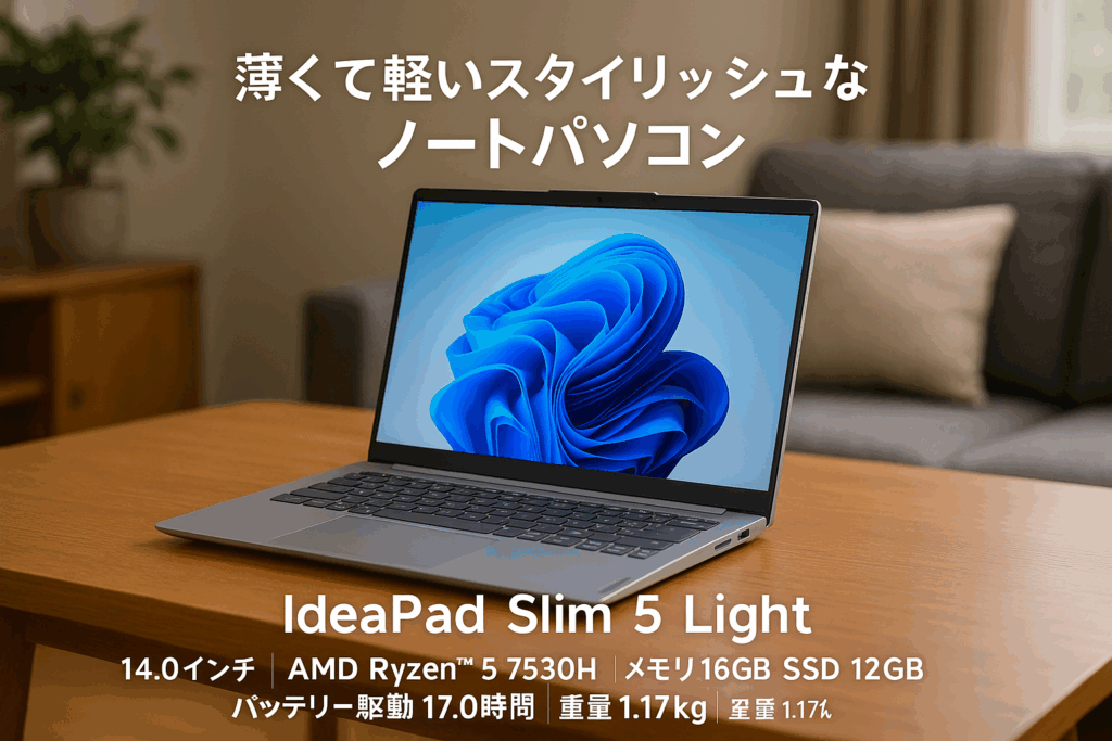 Lenovo ノートパソコン IdeaPad Slim 5 Light 14.0インチ AMD Ryzen™5 7530U メモリ16GB SSD512GB バッテリー駆動17.0時間 重量1.17kg クラウドグレー 82XS003JJP