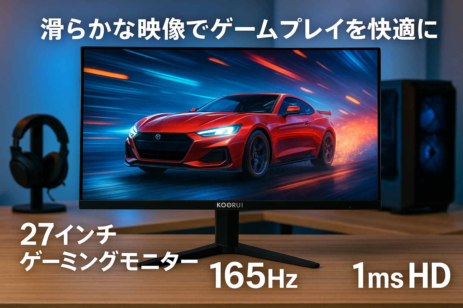 KOORUI ゲーミングモニター 27インチ モニター フルhd 165Hz 1ms 非光沢 スリムベゼル/アイケア/傾き調整/HDMI 2.0/DP/VESA GN01