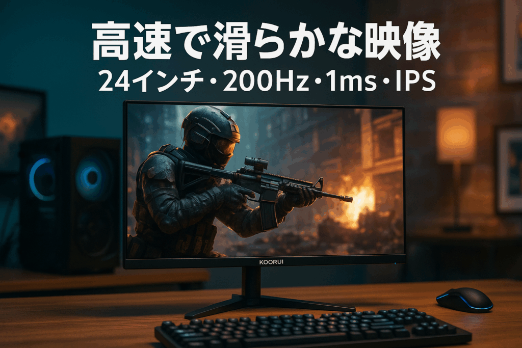 KOORUI ゲーミングモニター 24インチ 200Hz フルHD モニター IPSパネル 1ms (AdaptiveSync/HDMI×2/DisplayPort/VESA対応/ブルーライト軽減/HDR400),G2411P