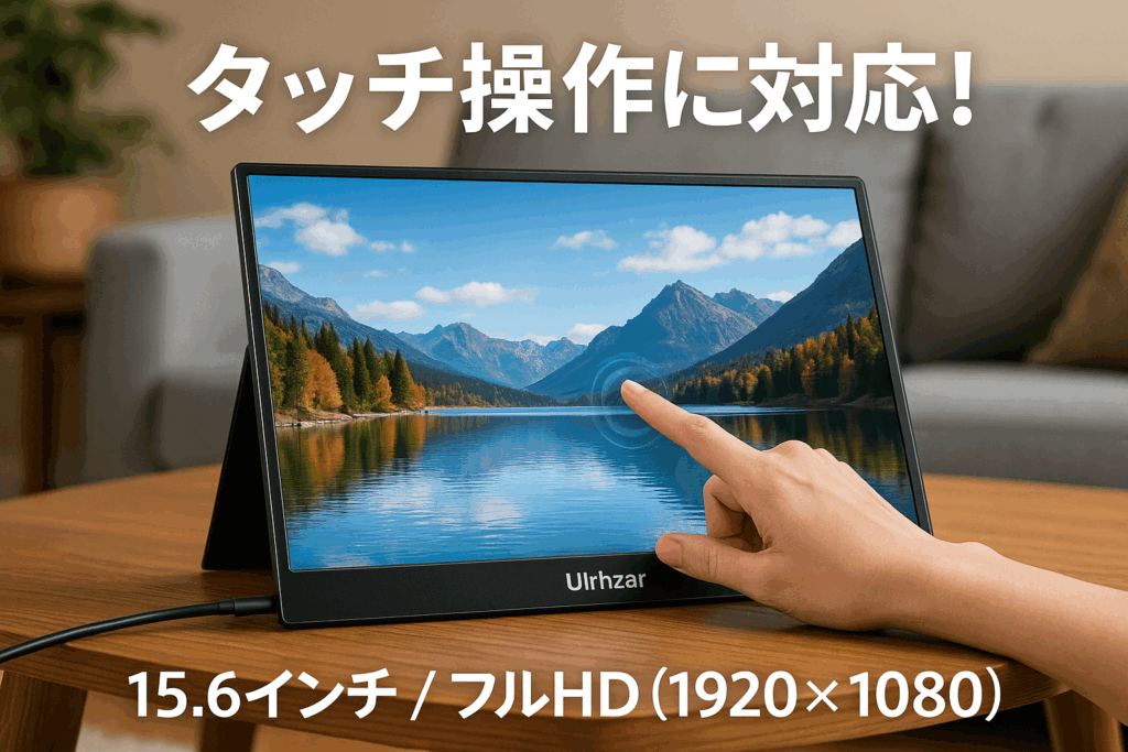 Ulrhzar モバイル モニター 15.6 インチ タッチ スクリーン、USB-C ポータブル モニター 1920 x 1080 HDMI USBC 超薄型 IPS ディスプレイ、HDR 外部モニター ラップトップ PC 電話 Mac キック スタンド & スピーカー、Plug&Play