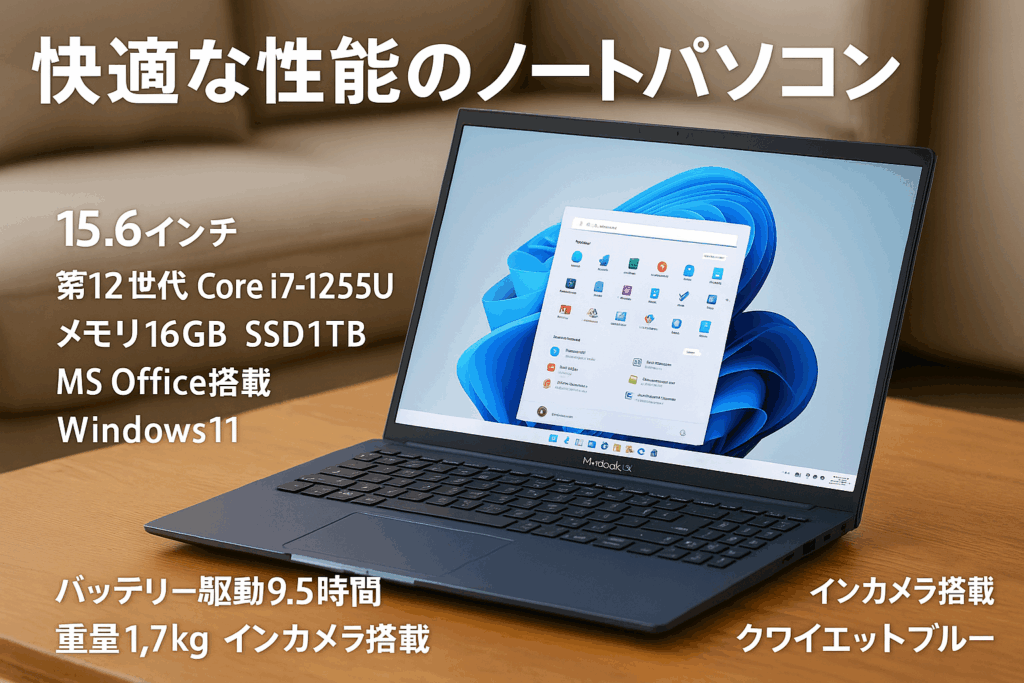 ASUS ノートパソコン Vivobook 15 15.6インチ 第12世代 Core i7-1255U メモリ16GB SSD1TB MS Office搭載 Windows11 バッテリー駆動9.5時間 重量1.7kg インカメラ搭載 クワイエットブルー X1504ZA-I7161WS