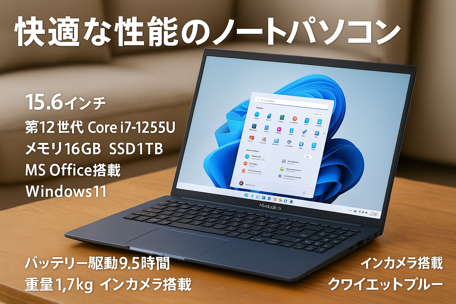 ASUS ノートパソコン Vivobook 15 15.6インチ 第12世代 Core i7-1255U メモリ16GB SSD1TB MS Office搭載 Windows11 バッテリー駆動9.5時間 重量1.7kg インカメラ搭載 クワイエットブルー X1504ZA-I7161WS