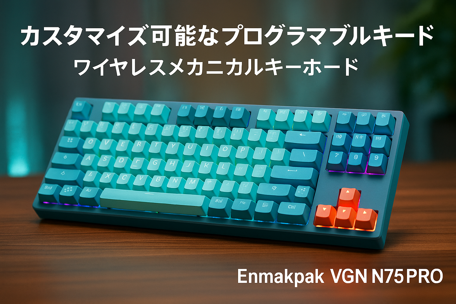 Enmakpak VGN N75PRO ゲームキーボード 無線 キーボード ワイヤレス メカニカルキーボード カスタマイズ可能なプログラマブルキーボード ガスケットデザイン Bluetooth/2.4GHz/USB-Cの3モード接続 マルチシステム対応 ホットスワップ RGBバックライト（カリビアンブルー，スチームウェーブ・スイッチ）