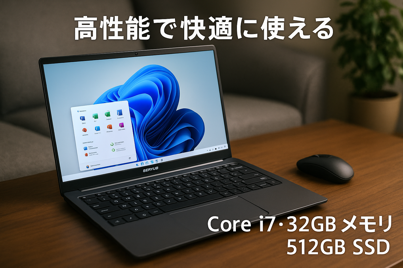 SERYUB Core i7 第11世代Core i7-1165G7ノートパソコン/15.6インチ/Windows11pro対応/MS Office 2019搭載/ DDR4 32GBメモリ/NvMe 高速512G SSD/重量1.79kg/バッテリー駆動8時間/指紋認証/無線マウス付き/在宅勤務・メディア制作・ゲーミングノートpc(512G, 32G)