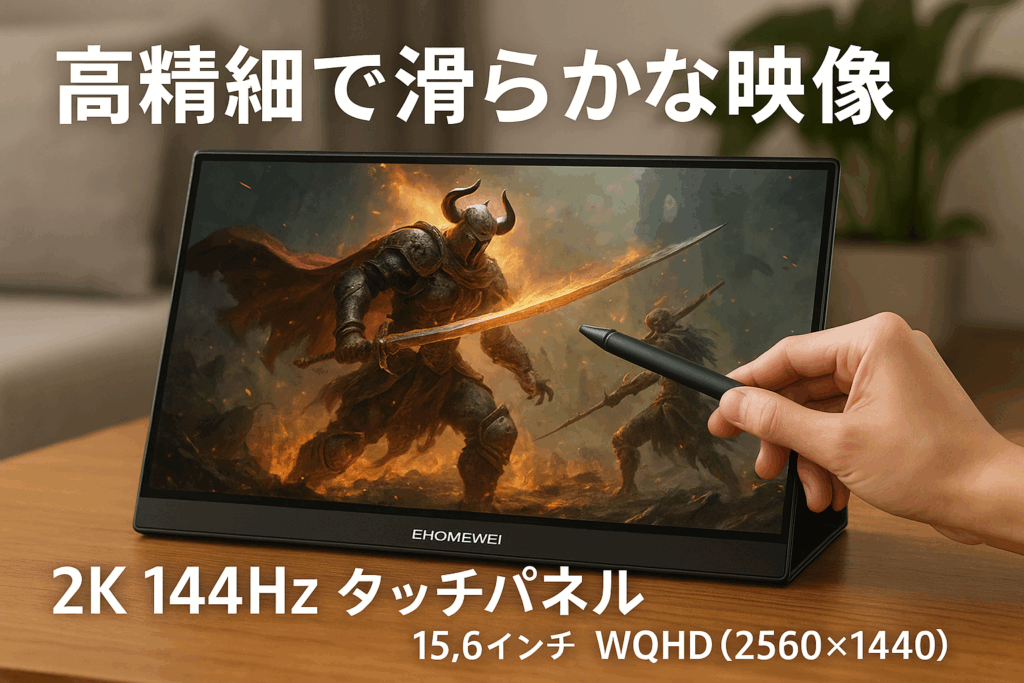 モバイルモニター 144Hz EHOMEWEI 2K 144Hz タッチパネル 15.6インチ タッチペン対応 WQHD 2560x1440 【Windows/MacOS】対応 光沢 ペンタブ 100% DCI-P3 薄型 ゲーミング Type-C 保護フィルム ケース付 メーカー3年保証 LQG-156PW