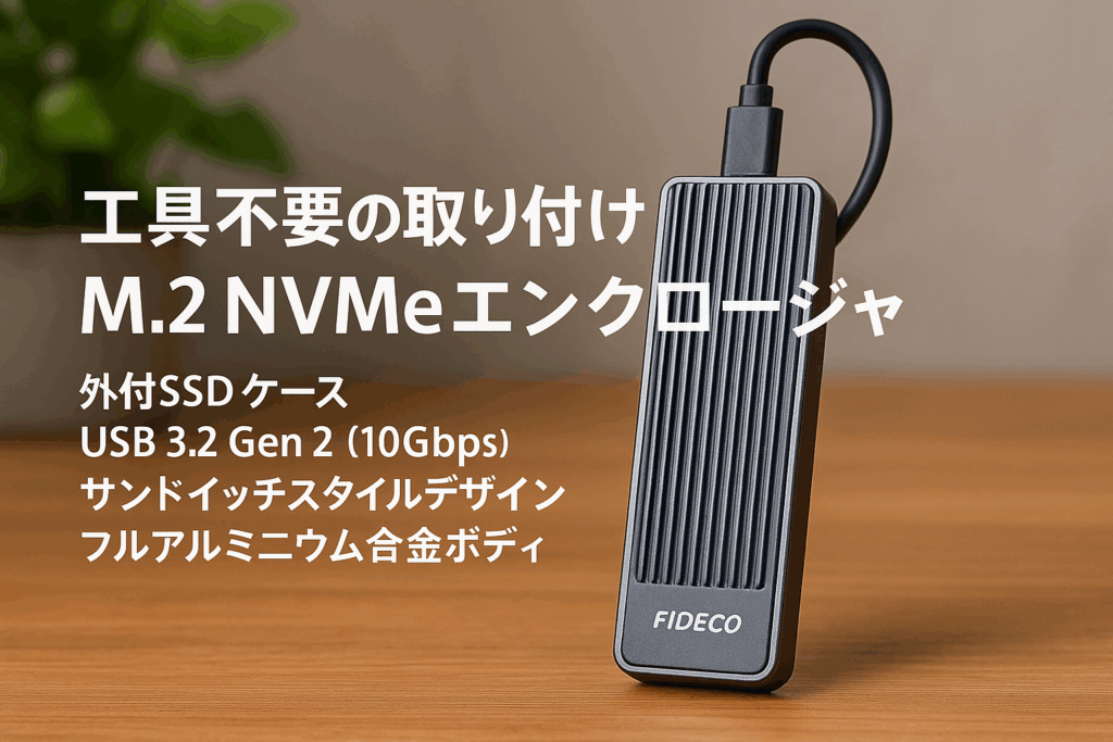 FIDECO M.2 NVMeエンクロージャ 外付SSD ケース USB 3.2 Gen 2 10Gbps NVMe SSDエンクロージャ M&M+Bキー用PCIe NVMeアダプター UASPおよびTRIM対応 サンドイッチスタイルデザイン フルアルミニウム合金ボディ 工具不要の取り付け