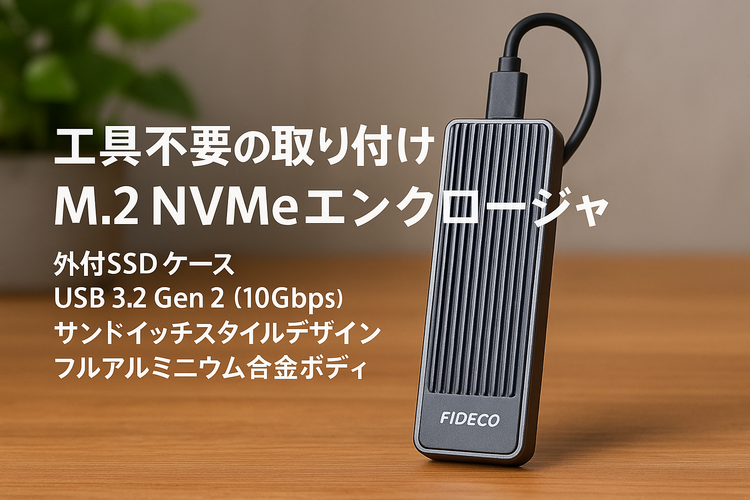 FIDECO M.2 NVMeエンクロージャ 外付SSD ケース USB 3.2 Gen 2 10Gbps NVMe SSDエンクロージャ M&M+Bキー用PCIe NVMeアダプター UASPおよびTRIM対応 サンドイッチスタイルデザイン フルアルミニウム合金ボディ 工具不要の取り付け