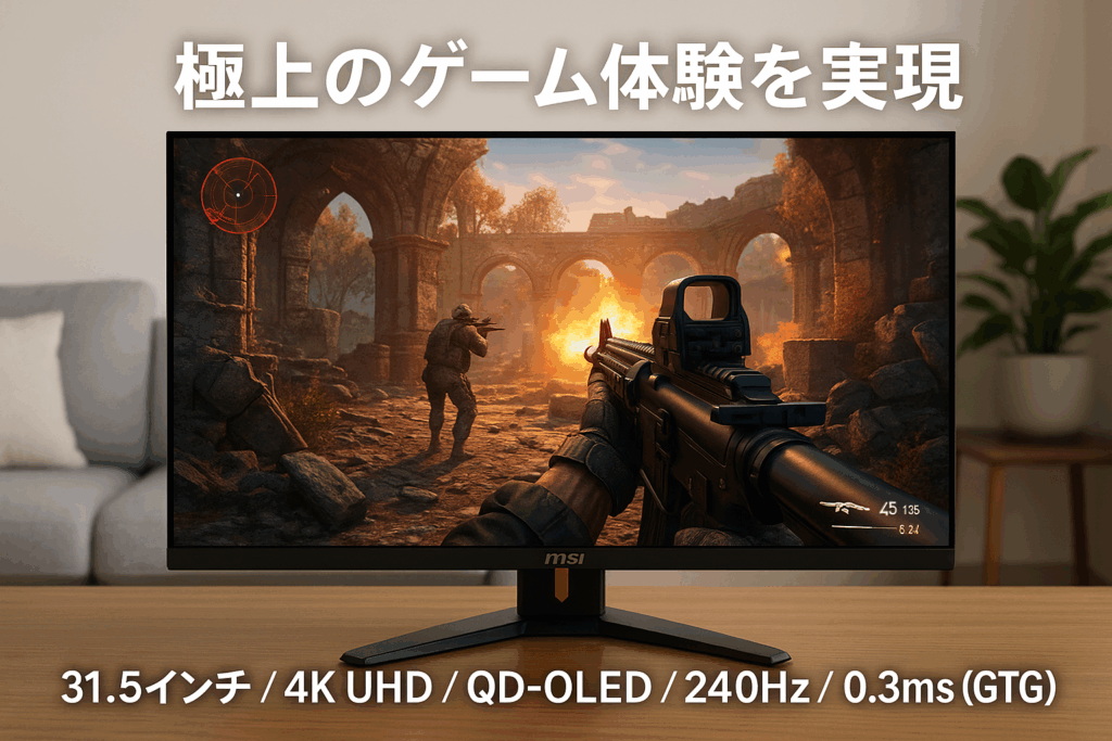 MSI QD-OLED ゲーミングモニター MPG 321URX QD-OLED 31.5インチ/4K UHD/QD-OLEDパネル/240Hz/0.03ms(GTG)/ハードウェアブルーライトカット/DisplayHDR True Black 400/AIビジョン/HDMI2.1/DP 1.4a/USB Type-C(最大90W)/KVMスイッチ/高さ調整/メーカー3年保証