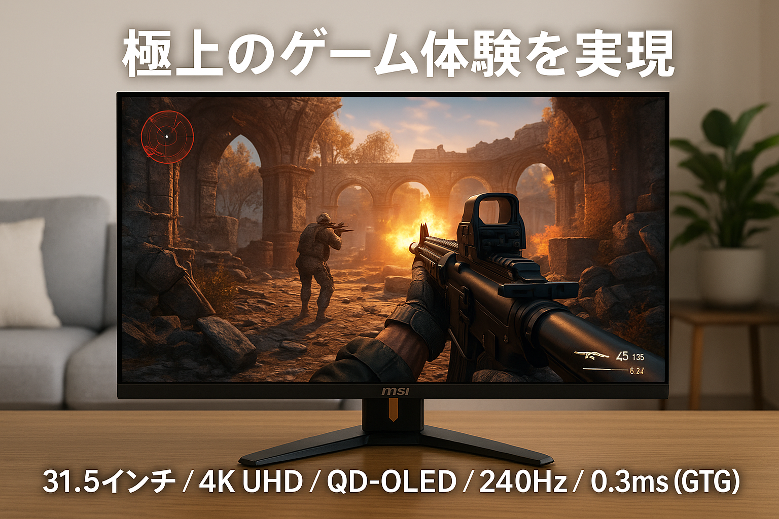 MSI QD-OLED ゲーミングモニター MPG 321URX QD-OLED 31.5インチ/4K UHD/QD-OLEDパネル/240Hz/0.03ms（GTG）/ハードウェアブルーライトカット/DisplayHDR True Black 400/AIビジョン/HDMI2.1/DP 1.4a/USB Type-C（最大90W）/KVMスイッチ/高さ調整/メーカー3年保証