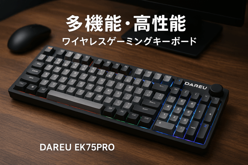 DAREU EK75PRO ゲーミングキーボード 無線 テンキーレス 2.4Gワイヤレス/Bluetooth/有線USB接続可能 81キー 英語配列 ガスケットマウント RGB メカニカルキーボード ホットスワップ対応 音量調節ノブ付き リニア類赤軸 黒灰【1年間メーカー保証】
