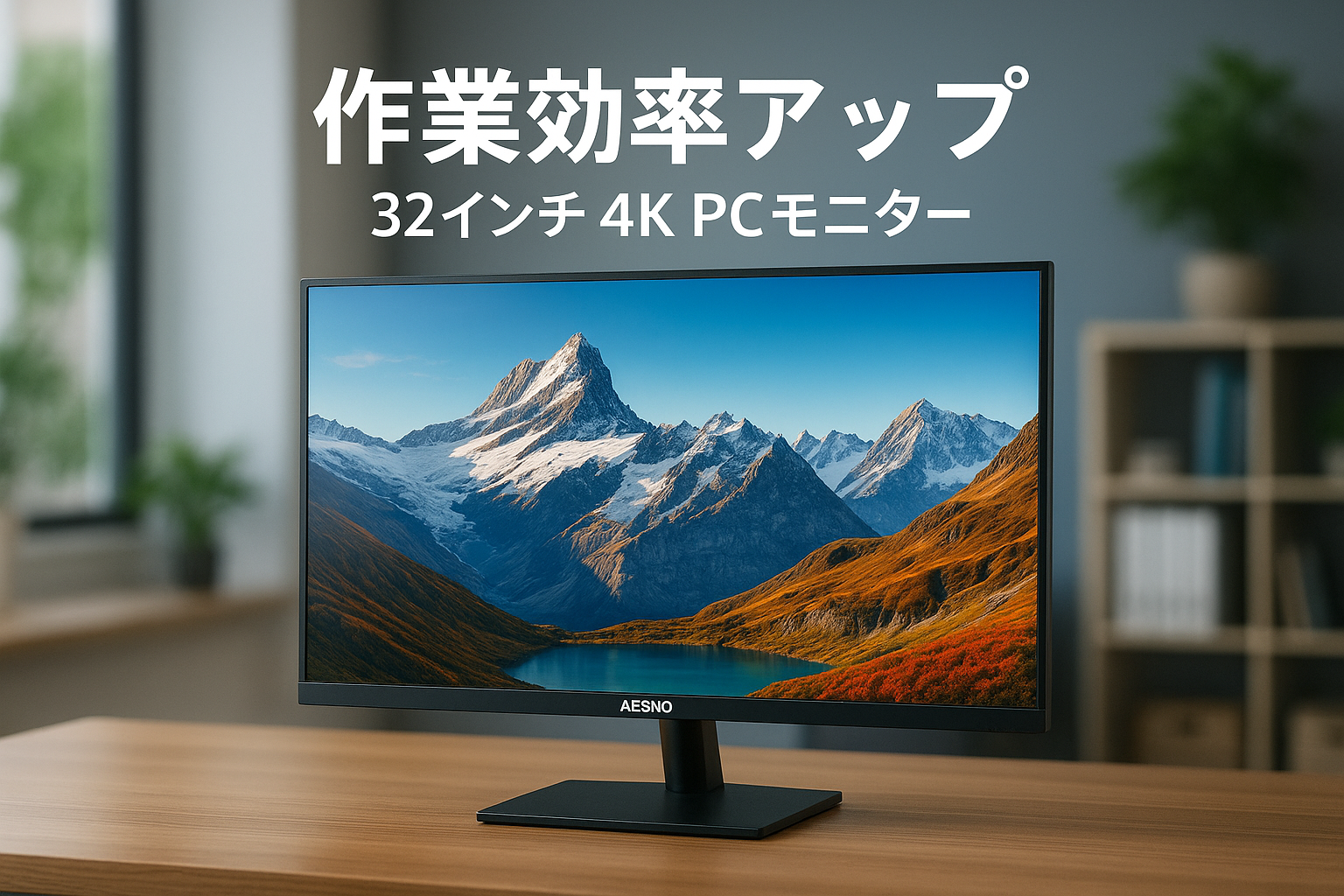 AESNO 32インチ 4K PCモニター UHD (3840*2160) 100% sRGB 角度調整可能 フリッカーフリースクリーン 作業効率アップ、ビジネス、映画、VOD視聴、PS描画デザイン HDMI*2 DisplayPort*2 VESA対応 三辺狭ベゼル