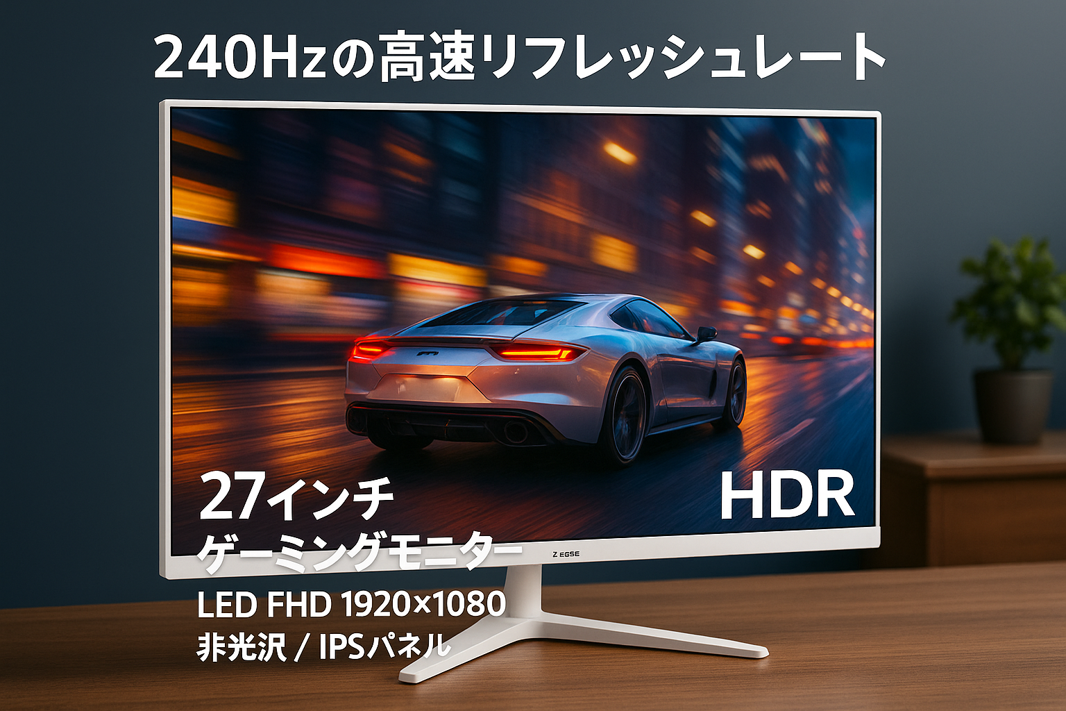 Z Z-Edge ゲーミングモニター 240Hz 27インチ ディスプレイ LED FHD 1920x1080/非光沢/IPSパネル/超薄型/HDR(標準輝度:400cd/㎡)/1ms/FreeSync/HDMI/DisplayPort UG27PJ ホワイト