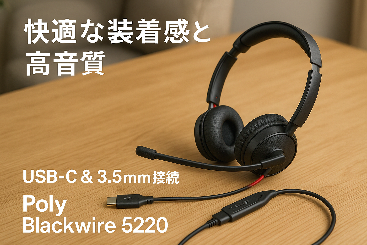 Poly 有線ヘッドセット Blackwire 5220 (国内正規品) USB-C & 3.5mm接続 ノイズキャンセリング マイク付き 軽量 【2年間メーカー保証】 windows mac Chrome Web会議用 イヤホン マイク (旧 Plantronics プラントロニクス Polycom ポリコム HP-Poly) 両耳 9P7X6AA