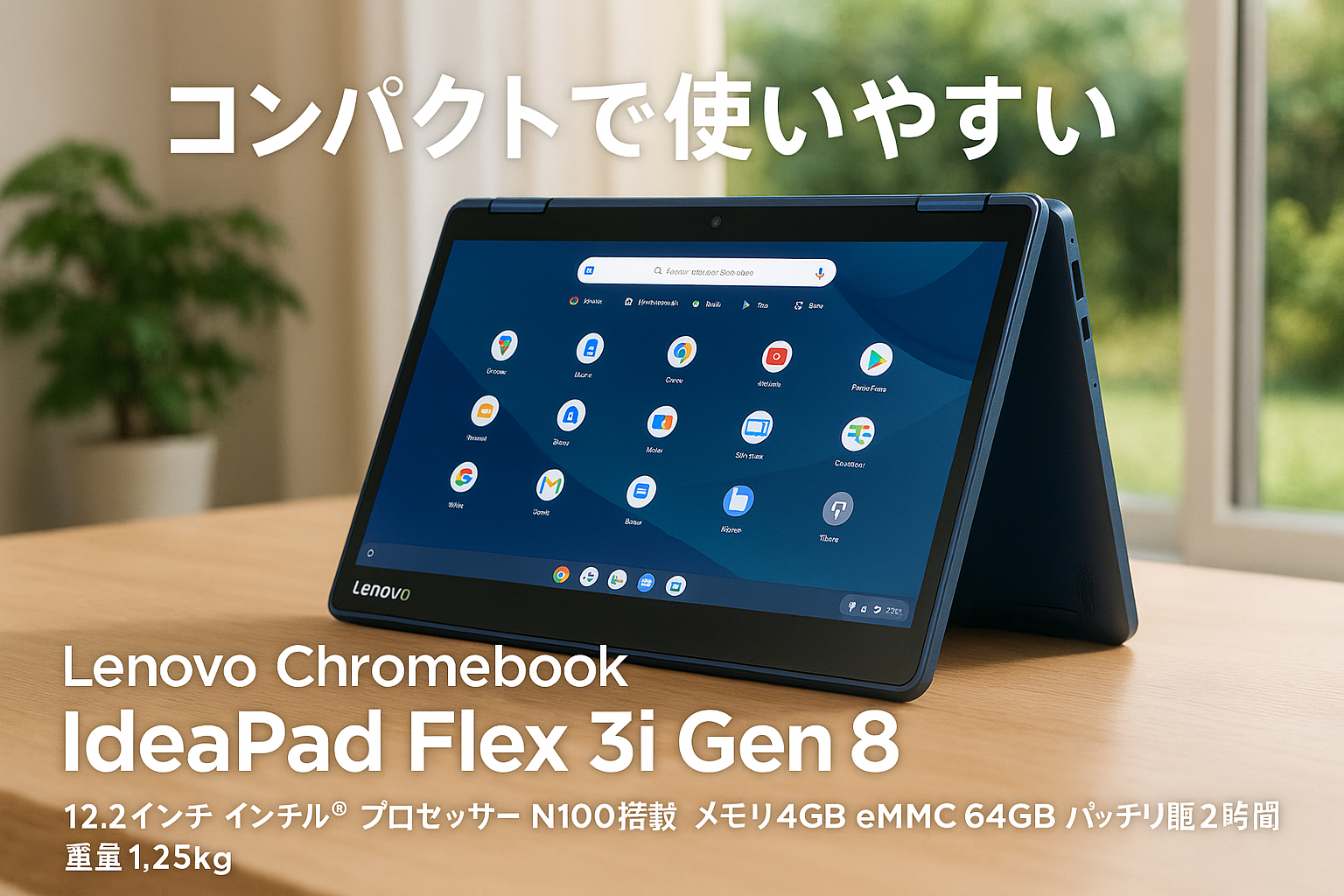Lenovo Chromebook クロームブック IdeaPad Flex 3i Gen8 12.2インチ インテル® プロセッサー N100搭載 メモリ4GB eMMC 64GB バッテリー駆動12.0時間 重量1.25kg アビスブルー 82XH001KJP