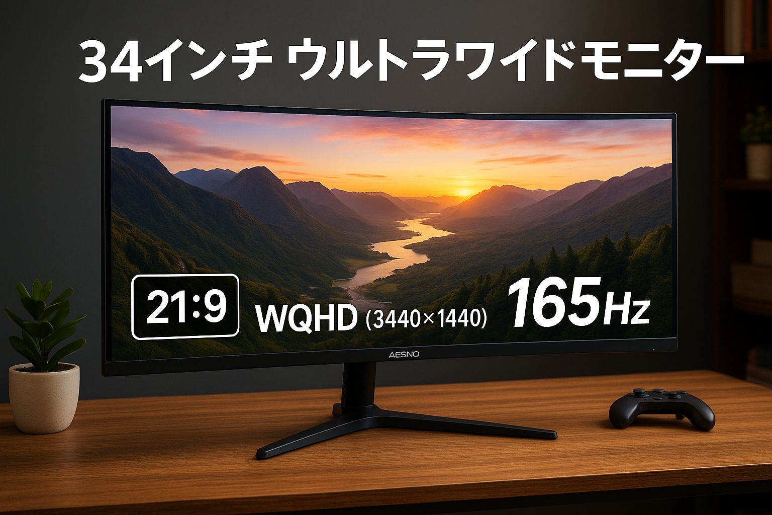 AESNO 34インチ ウルトラワイドPCモニター WQHD (3440*1440) 解像度 GTG1ms 98%sRGB 広色域 PS5 Gaming 165hz 1500R ディスプレイ 21:9 低ブルーライト/フリッカーなし HDR/AMD Freesync 高輝度 330cd/㎡ HDMI*2 DisplayPort*2 VESA対応 高さ回転調整