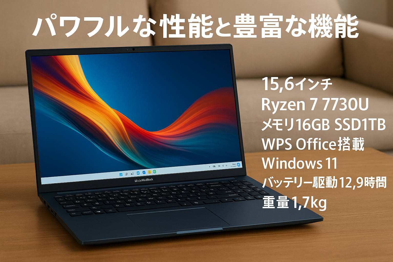 ASUS ノートパソコン Vivobook 15 15.6インチ Ryzen 7 7730U メモリ16GB SSD1TB WPS Office搭載 Windows11 バッテリー駆動12.9時間 重量1.7kg インカメラ搭載 クワイエットブルー M1502YA-BQ183W