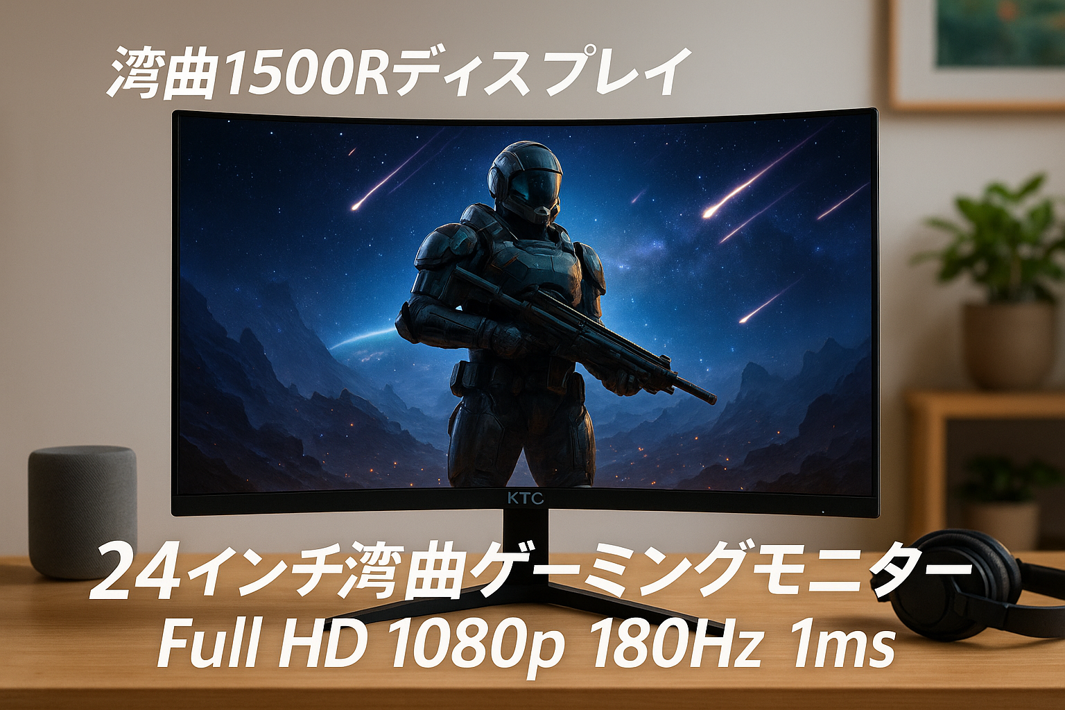 KTC 24インチ 湾曲ゲーミングモニター フルHD 1080p 180Hz 1ms MPRT 曲面1500R VAパネル 3000:1コントラスト比 Adaptive Sync対応 HDR10対応 HDMI×2、DP×1、イヤホン端子 H24S17