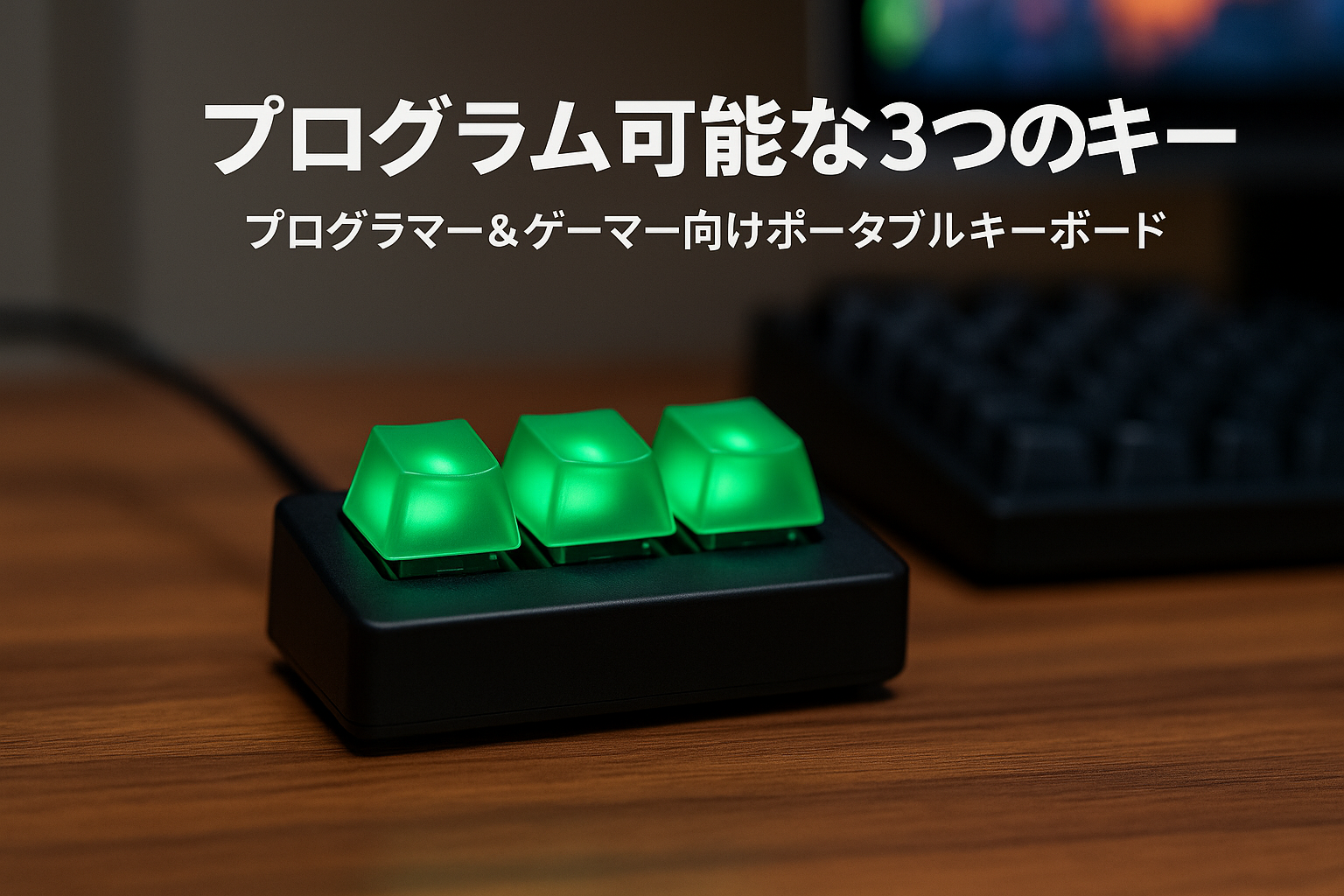 Yeselino 3キーミニメカニカルキーボード プログラム可能な3キー Ctrl C/V グリーンマクロキーボード プログラマーとゲーマー向けポータブルキーボード
