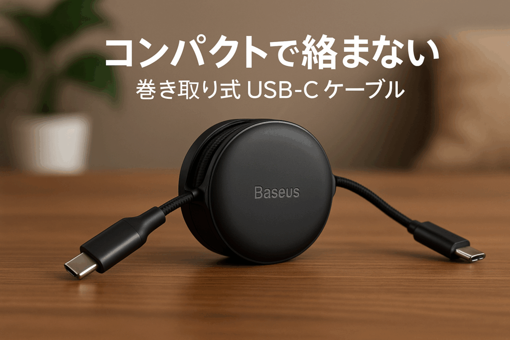 Baseus 充電ケーブル 巻き取り式 USB-C ケーブル 急速充電 60W PD対応 絡まない コンパクト リール式 iPhone16/15 Galaxy iPad Pro MacBook Pro 対応 Free2Pull クラスターブラック