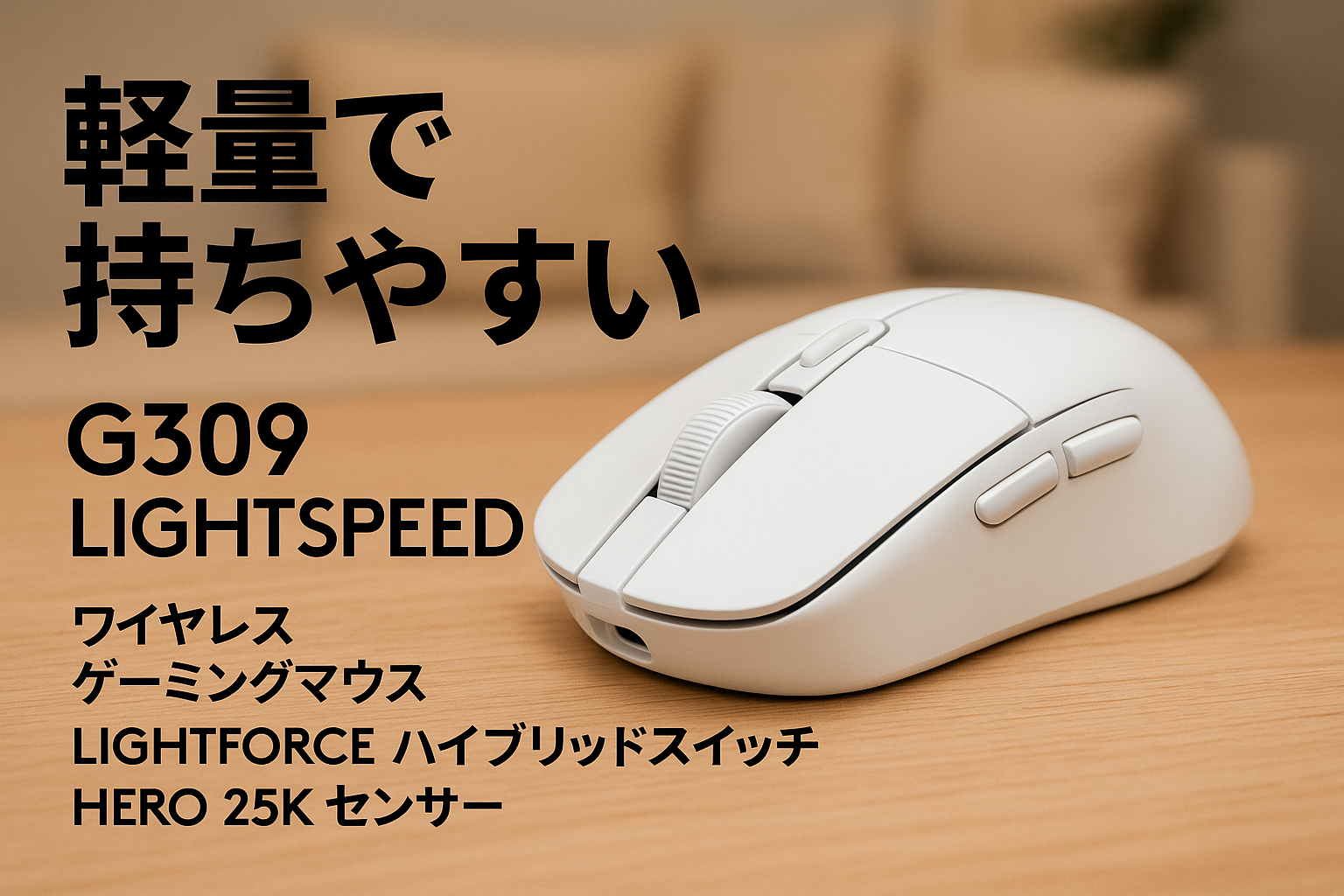 Logicool G ゲーミングマウス G309 LIGHTSPEED ワイヤレス マウス G309WL-WH LIGHTFORCE ハイブリッドスイッチ HERO 25K センサー 6個プログラムボタン 300時間以上連続使用可能 Bluetooth POWERPLAY ワイヤレス充電 ホワイト 国内正規品