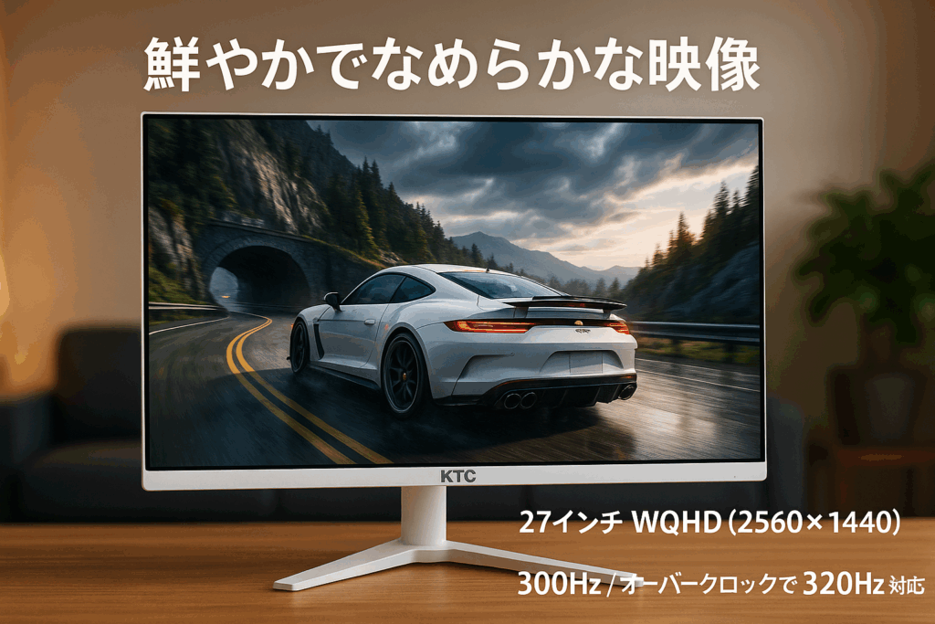 KTC モニター 27 インチ、ホワイトゲーミングモニター WQHD (2560x1440) Fast IPS/300Hz(オーバークロックで 320Hz 対応)/1ms、144% sRGB、高輝度 450cd/㎡、低ブルーライト、フリッカーフリー、Freesync & G-sync、HDMI×2、DP×1、3 年保証、PS5 対応、イヤホン端子 H27E6