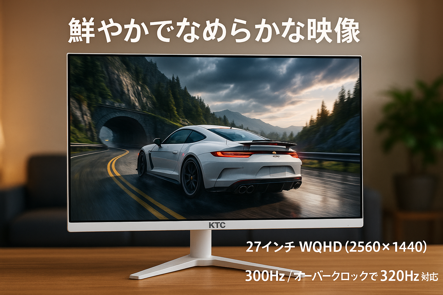 KTC モニター 27 インチ、ホワイトゲーミングモニター WQHD (2560x1440) Fast IPS/300Hz（オーバークロックで 320Hz 対応）/1ms、144% sRGB、高輝度 450cd/㎡、低ブルーライト、フリッカーフリー、Freesync & G-sync、HDMI×2、DP×1、3 年保証、PS5 対応、イヤホン端子 H27E6