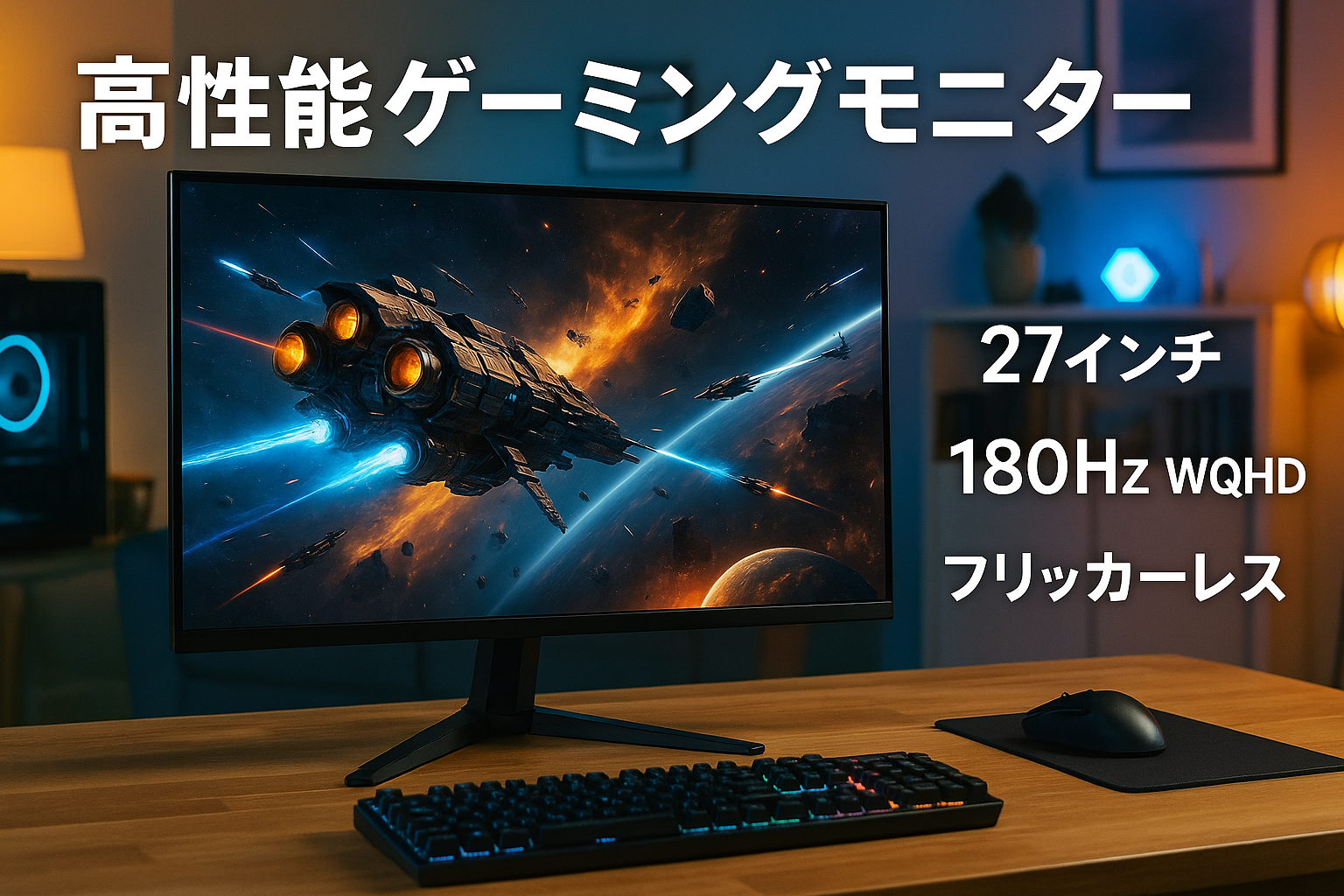 ゲーミングモニター モニター 27インチ 180Hz 180hz WQHD フリッカーレス 27型 ブルーライトカット ノングレア HDMI Adaptive-Sync ブラック MAXZEN MGM27IC02 マクスゼン