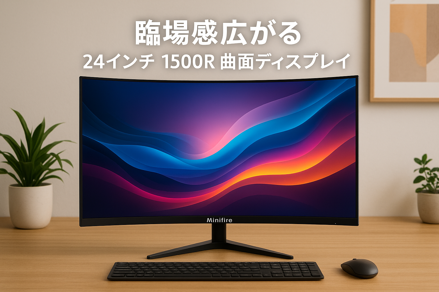 Minifire モニター 24インチ 1500R 湾曲 100Hz sRGB100% 3000:1 コントラス VAパネル FHD 250cd/㎡輝度 16.7万色 8Bits VESA対応 内蔵スピーカー 低ブルーライト フリッカーフリ ゲーム・映画・オフィス対応 USB Type-C/HDMI MF24C1