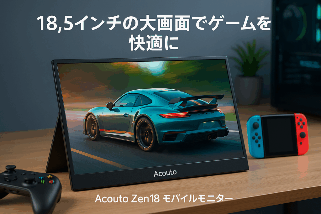Acouto Zen18 モバイルモニター 18.5インチ 120Hz 自立型スタンド モバイルディスプレイ ゲーム スイッチ用 USB Type-C/HDMI【1920x1080/非光沢/内蔵スピーカー/IPSパネル/VESA対応】PS5/XBOX/Switch/PC/Macスマホなど対応