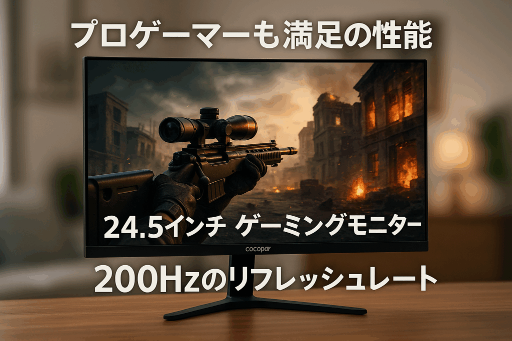 cocopar モニター 24.5インチ ゲーミングモニター 200Hz/ 180Hz/165Hz/144Hz/ 120Hz対応 HDMI2つ 120%sRGB広色域 350nit高輝度 1ms応答 2㎜狭額縁8㎜薄型 1080p 非光沢 IPS 射撃補助 VESA対応 角度調整 HDMI2.0 DP1.4 FreeSync/HDR/OD/MPRT/チルト/スピーカー HG-245H
