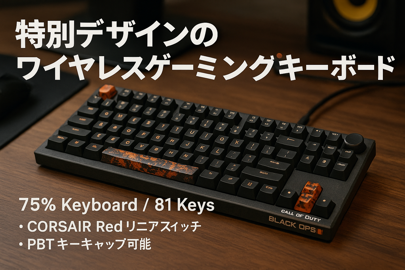 CORSAIR コルセア K65 PLUS- Call of Duty: Black Ops 6スペシャルエディション ワイヤレスゲーミングキーボード 75%キーボード 81キー 自社独自リニアスイッチCORSAIR Red採用 PBTキーキャップ ホットスワップ可能 メディアダイヤル付き 英語配列 CH-91D471E-NA
