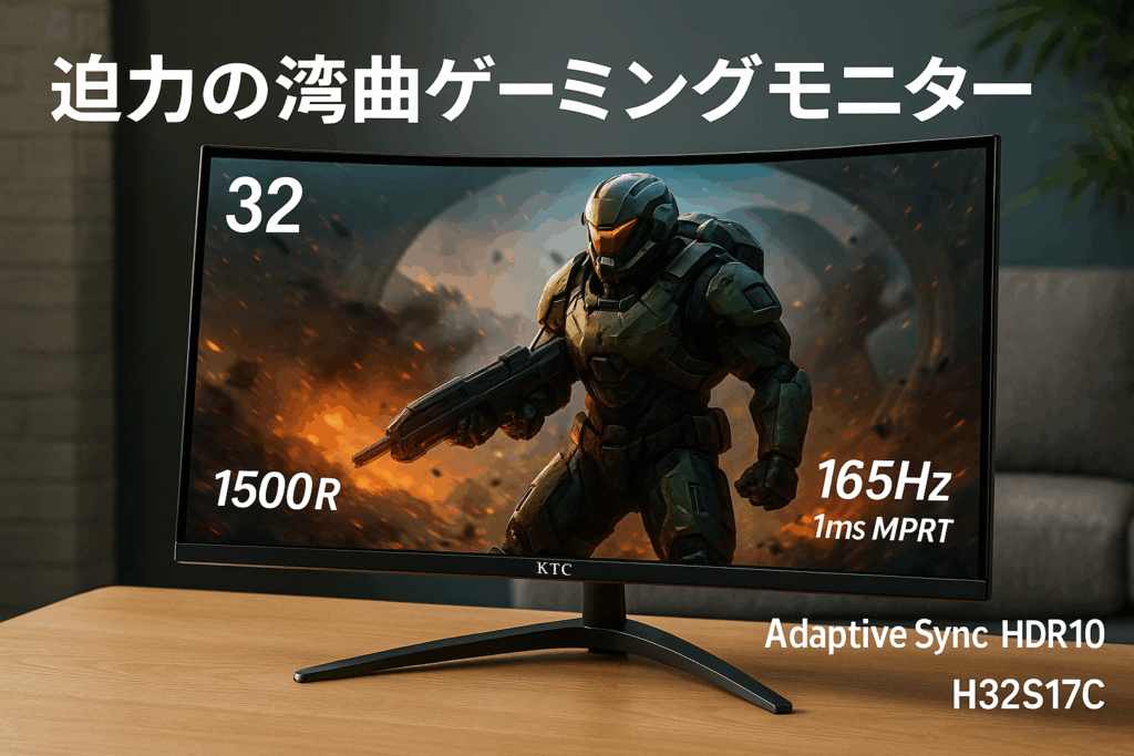 KTC 32インチ 湾曲ゲーミングモニター フルHD 1080p 165Hz 1ms MPRT 曲面1500R VAパネル 3000:1コントラスト比 Adaptive Sync対応 HDR10対応 HDMI×2、DP×1、イヤホン端子 H32S17C