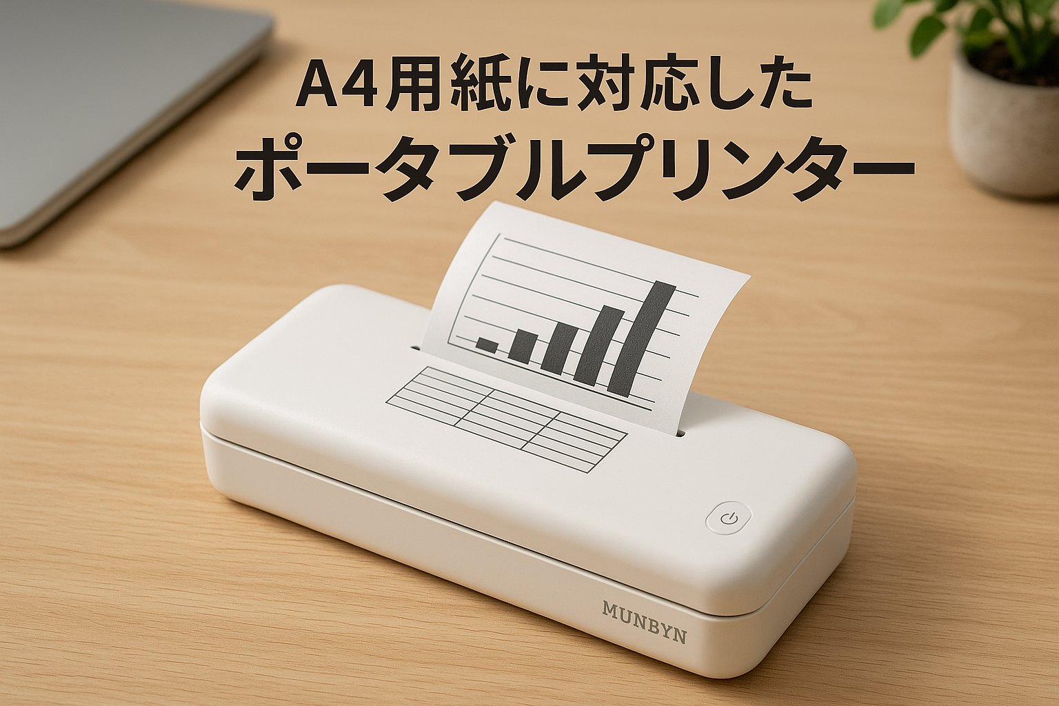MUNBYN ITP01 モバイルプリンター A4 サーマルプリンター 家庭用およびオフィス用のポータブルプリンター 学習/出張/旅用 小型プリンター Bluetooth接続対応 Android iOS PC ノートパソコン互換性あり JCT登録済 白