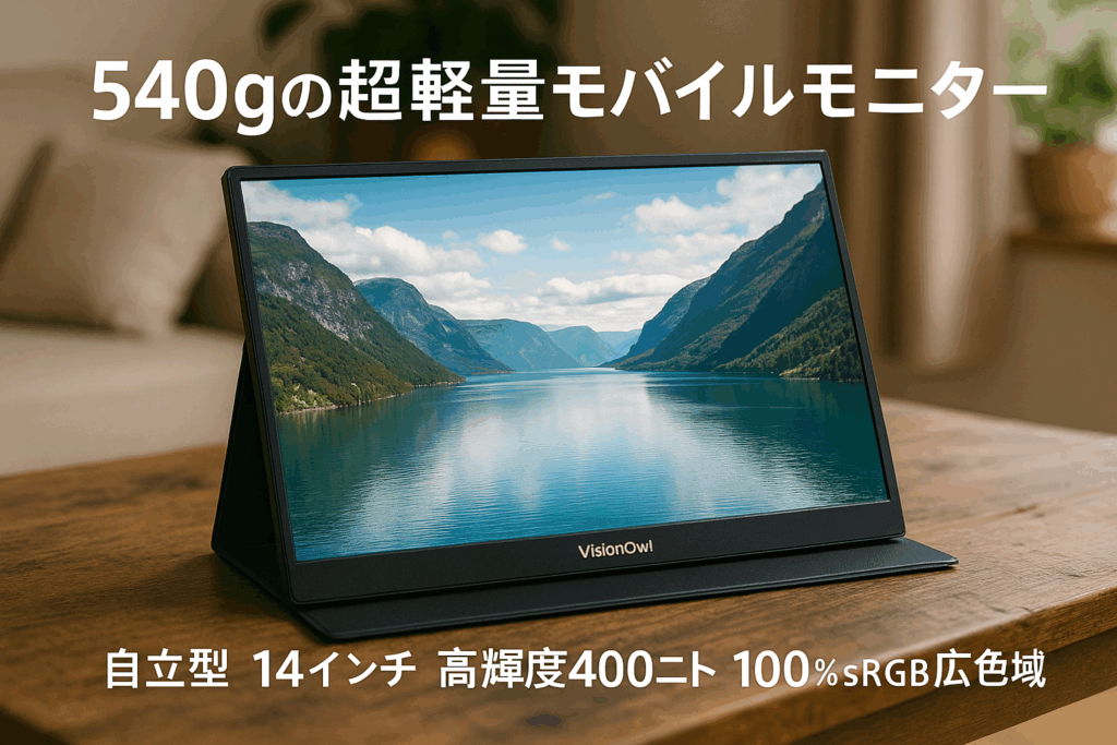 VisionOwl モバイルモニター 14インチ 超薄型 超軽量540g 高輝度400nit 100%sRGB広色域 自立型 収納ケース付 スリムベゼル 画像比率調整可能 モバイルディスプレイ ポータブルモニター 非光沢IPSパネル WUXGA 1920x1200 PS4/XBOX/Switch/PC/Macなど対応 MD-14G
