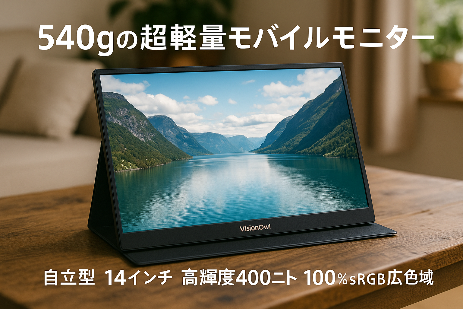 VisionOwl モバイルモニター 14インチ 超薄型 超軽量540g 高輝度400nit 100％sRGB広色域 自立型 収納ケース付 スリムベゼル 画像比率調整可能 モバイルディスプレイ ポータブルモニター 非光沢IPSパネル WUXGA 1920x1200 PS4/XBOX/Switch/PC/Macなど対応 MD-14G