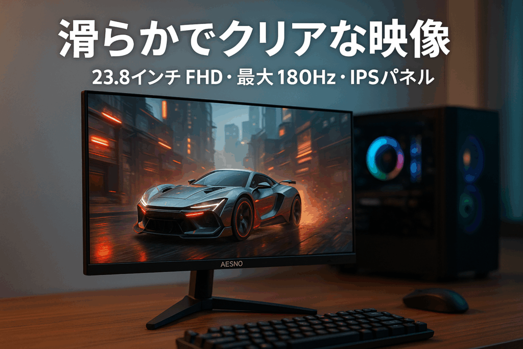 AESNO ゲーミングモニター FHD 23.8インチ 180Hz/165Hz/144Hz/120Hz/100Hz PCディスプレイ IPS 非光沢 99% sRGB対応 広色域 320nit 高輝度 1ms応答 FreeSync/HDR/チルト/スピーカー/VESA対応