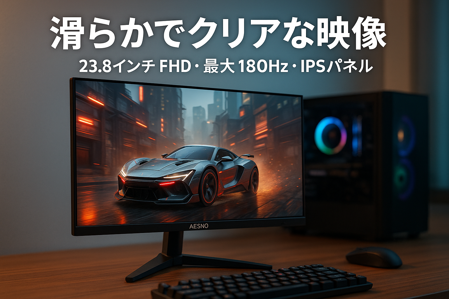 AESNO ゲーミングモニター FHD 23.8インチ 180Hz/165Hz/144Hz/120Hz/100Hz PCディスプレイ IPS 非光沢 99% sRGB対応 広色域 320nit 高輝度 1ms応答 FreeSync/HDR/チルト/スピーカー/VESA対応
