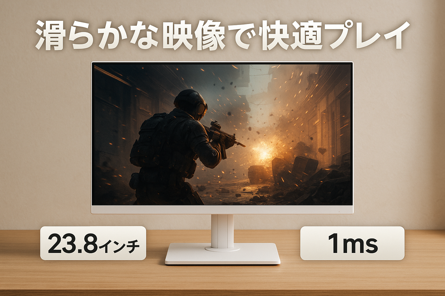 グリーンハウス ゲーミングモニター 23.8インチ 165Hz 1ms HDMIx2 DisplayPortx1 3年保証 高さ調整 ピポット機能 ホワイト GH-ELCG238B-WH