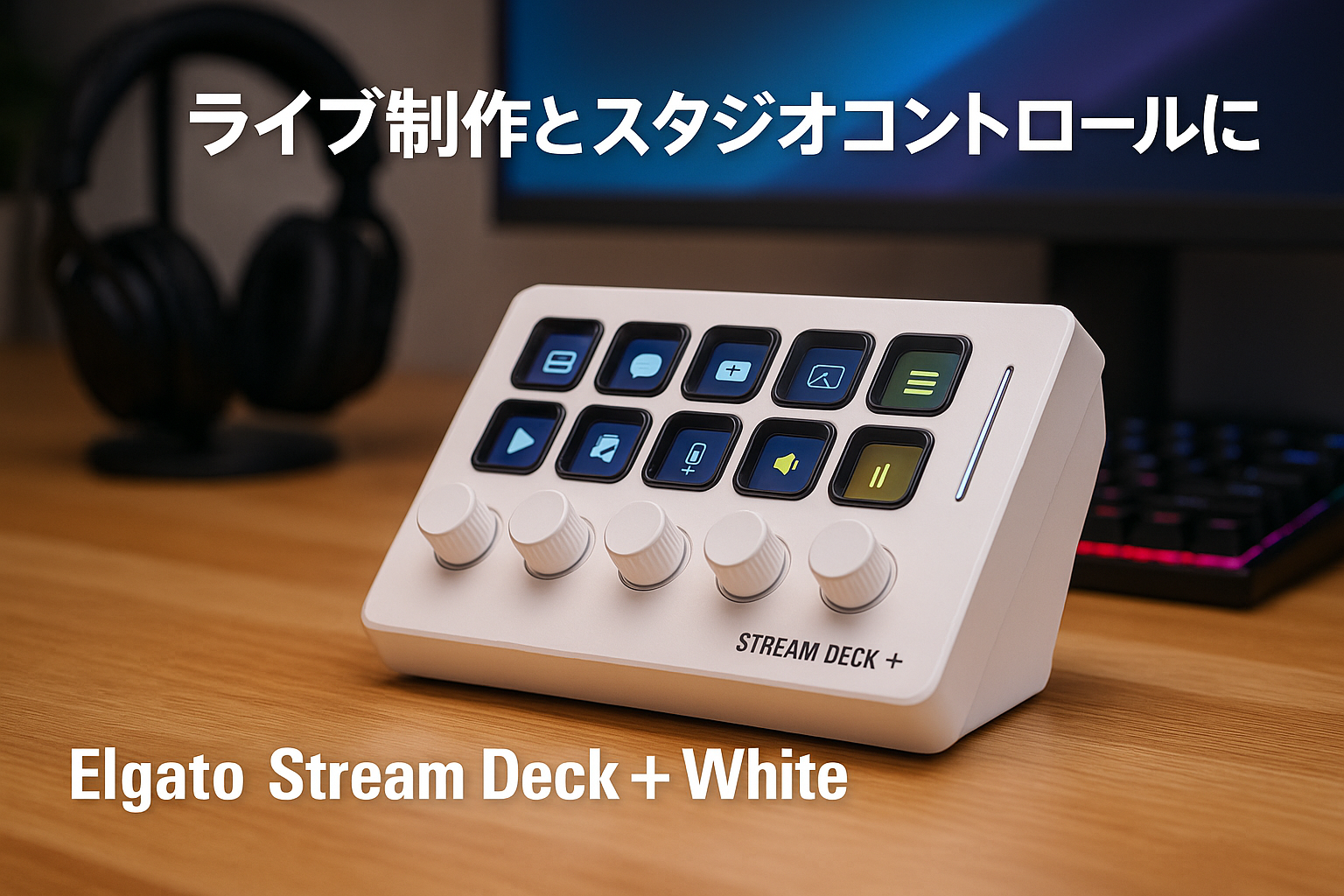 Elgato Stream Deck + White, オーディオミキサー, コンテンツクリエイターのためのライブ制作とスタジオコントローラー, ストリーミング, 配信, ゲーミング, Mac/PC対応