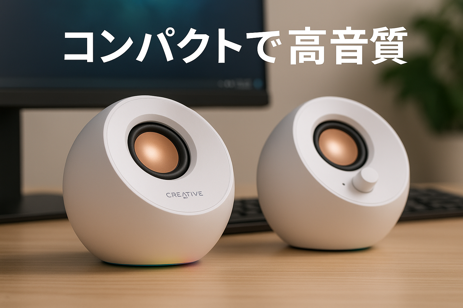 Creative Pebble SE ホワイト RGB ライティング 搭載/音声入力 ピンプラグ/電源 USB C 接続 / 45度 上向きスピーカー 低音パッシブラジエーター 搭載 ピーク出力8.8W/総合4.4W RMS PC スピーカー SP-PBLSE-WH