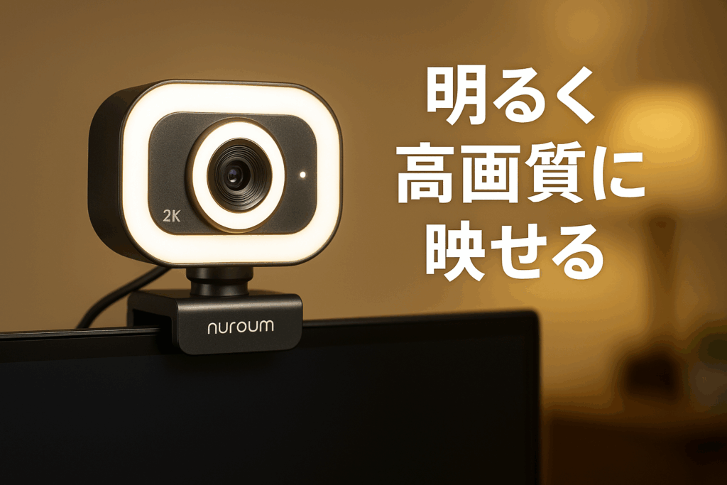 Nuroum Webカメラ 60FPS ライト付き ウェブカメラ 2K オートフォーカス ノイズキャンセリング マイク付き 75°視野角 ミュート 3段階調光 プライバシー保護 自動調光補正 USB接続 ストリーミング オンライン会議 Zoom/Skype/Teamsなど対応 V15-AFL
