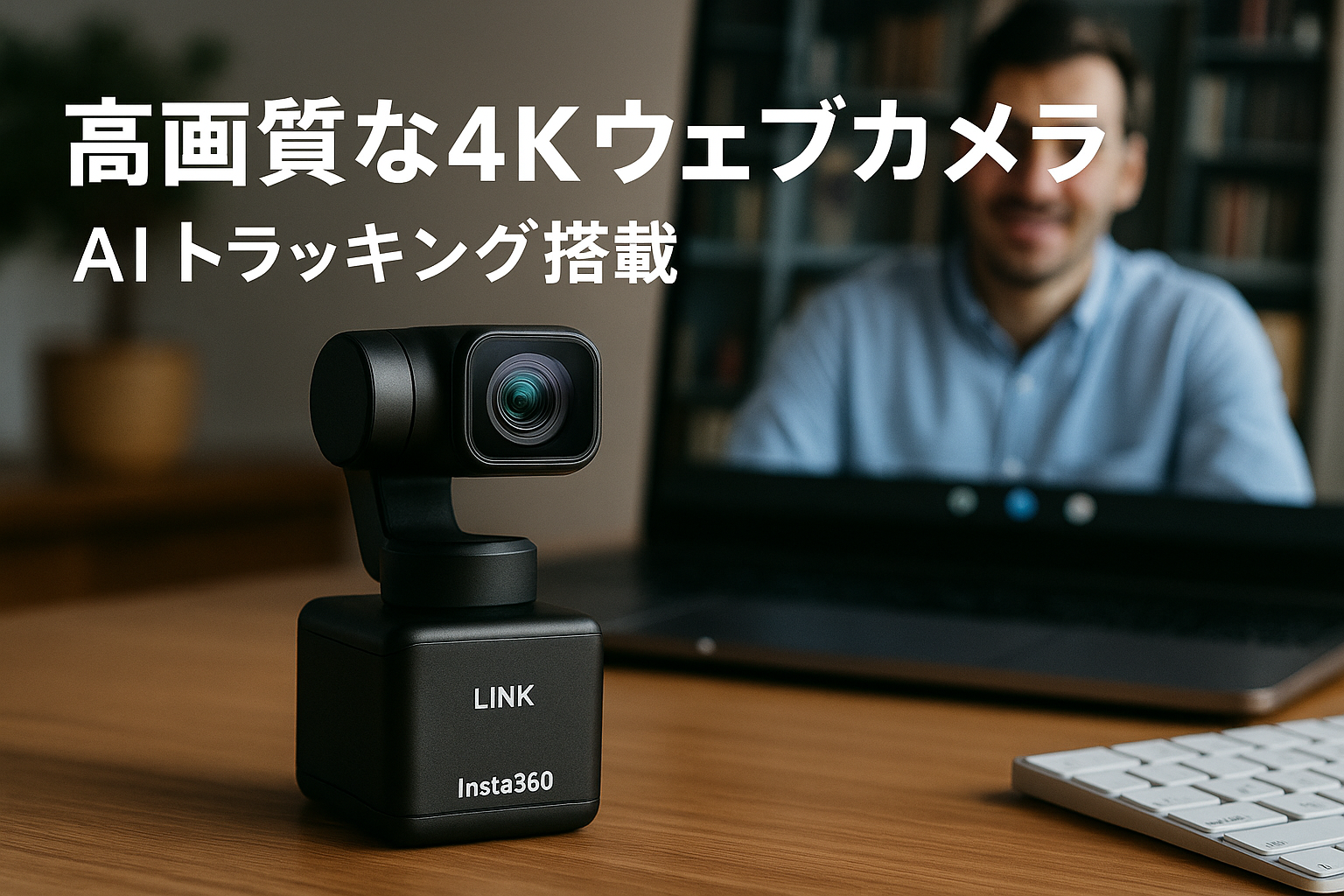 Insta360 Link 2 - Windows/Mac 用 PTZ 4K ウェブカメラ、1/2 インチ センサー、AI トラッキング、HDR、AI ノイズキャンセリング マイク、ジェスチャー操作、配信、ビデオ通話、ゲーム、Zoom、Teams、Twitch などでの作業に適したウェブカメラ