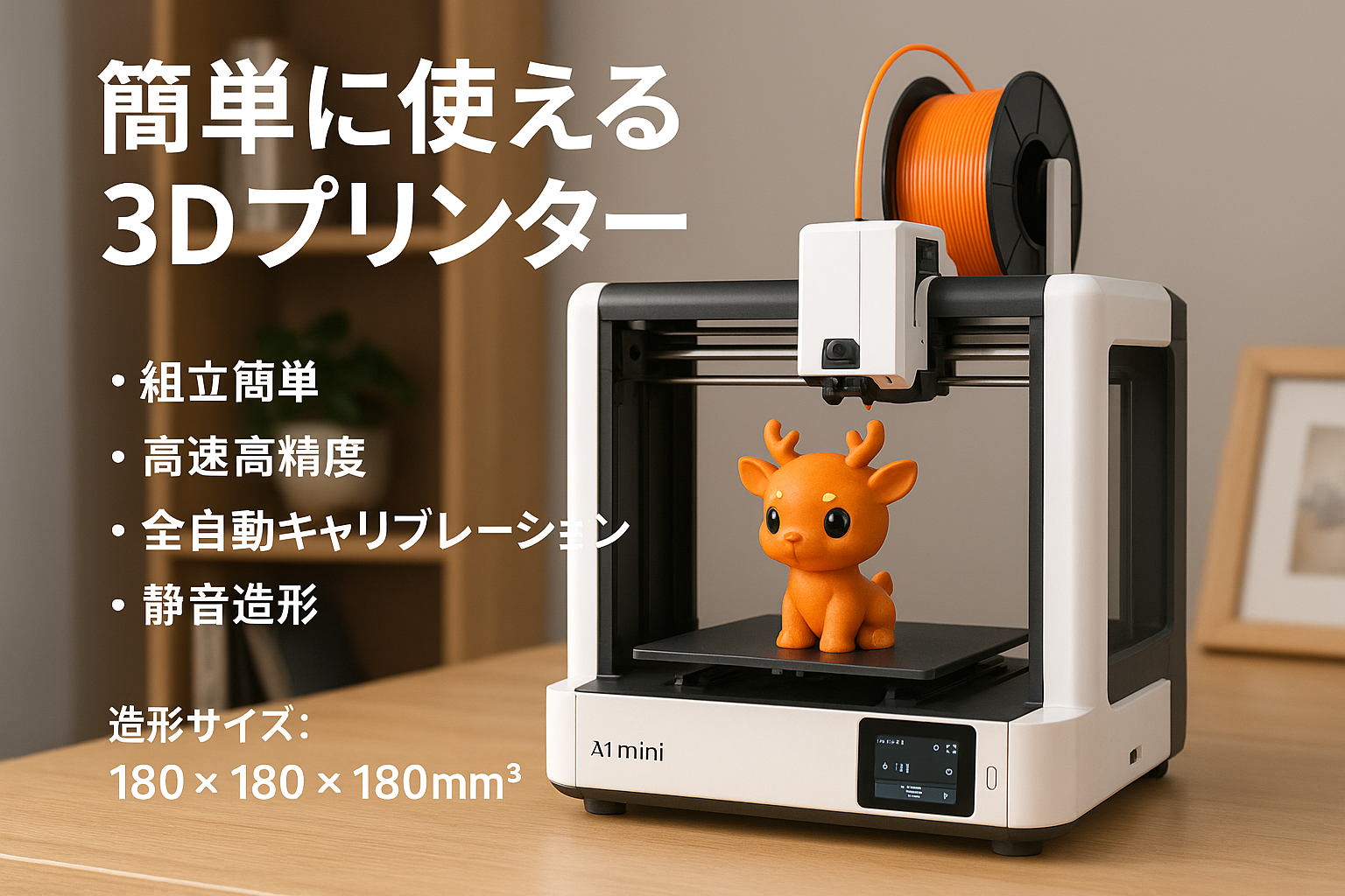 Bambu Lab A1 mini 3D プリンター、組立簡単、500mm/s 高速高精度、全自動キャリブレーション＆流量補正、静音造形（